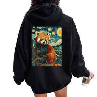 Red Panda Starry Night Van Gogh Style Graphic Women Oversized Hoodie Back Print - Thegiftio UK