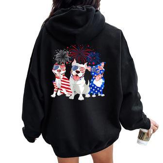 Red White Blue Pitbull Mom Dad American Us Flag 4Th Of July Women Oversized Hoodie Back Print - Monsterry UK