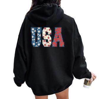 Retro 4Th Of July Usa Floral Flowers Independence Day Women Women Oversized Hoodie Back Print - Thegiftio UK
