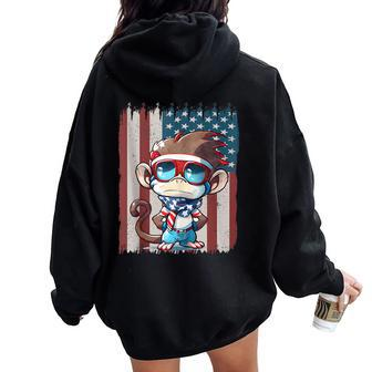 Retro American Flag Monkey Dad Mom 4Th Of July Women Oversized Hoodie Back Print - Monsterry