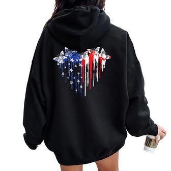 Retro Butterfly American Flag Heart 4Th Of July Women Oversized Hoodie Back Print - Monsterry AU
