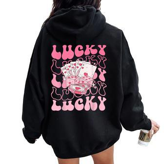 Retro Casino Bach Party Lucky Vibes Poker Dice Mens Women Oversized Hoodie Back Print - Seseable
