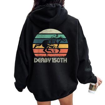 Retro Derby 150Th Running Horse Racing Women Oversized Hoodie Back Print | Mazezy
