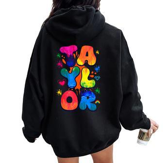 Retro First Name Taylor Girl Personalized Boy Groovy 80'S Women Oversized Hoodie Back Print - Monsterry DE