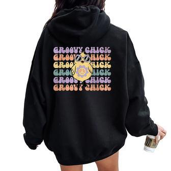 Retro Groovy Chick Easter Cute Chicken With Glasses Women Oversized Hoodie Back Print | Mazezy