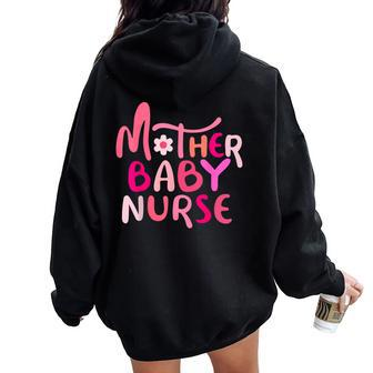 Retro Groovy Mother Baby Nurse Squad Happy Valentines Day Women Oversized Hoodie Back Print - Monsterry