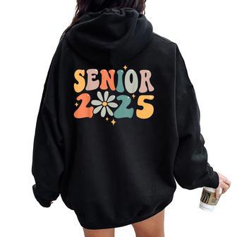 Retro Groovy Senior 25 Class Of 2025 Graduation Smile Grad Women Oversized Hoodie Back Print - Monsterry AU