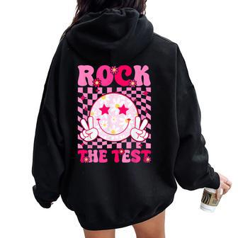 Retro Groovy Test Day Rock The Test Smile Hippie Pink Girls Women Oversized Hoodie Back Print - Seseable