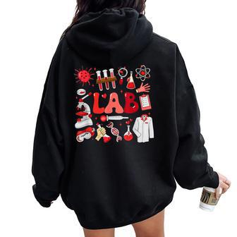 Retro Groovy Valentines Lab Tech Medical Laboratory Science Women Oversized Hoodie Back Print - Seseable