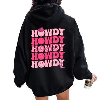 Retro Howdy Western Girl Country Rodeo Pink Cowgirl Groovy Women Oversized Hoodie Back Print - Monsterry AU