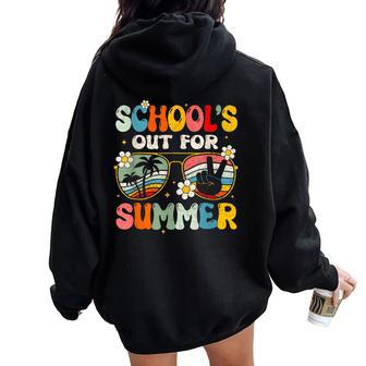 Retro Last Day Of School Schools Out For Summer Teacher Women Oversized Hoodie Back Print - Monsterry DE