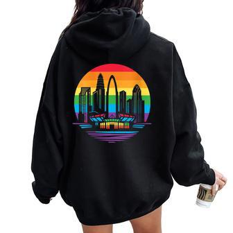 Retro Lgbt Rainbow Charlotte Skyline Lesbian Gay Pride Women Oversized Hoodie Back Print - Monsterry CA