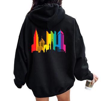 Retro Lgbt Rainbow Columbus Skyline Lesbian Gay Pride Women Oversized Hoodie Back Print - Monsterry CA