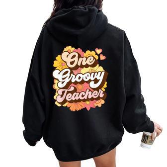 Retro One Groovy Teacher Educator Appreciation Best Teacher Women Oversized Hoodie Back Print - Thegiftio UK