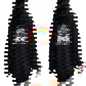 Retro Rainbow Take A Look It's In A Book Reading Bookworm Women Oversized Hoodie Back Print - Thegiftio
