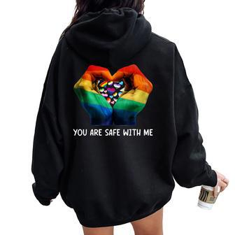 Retro You Are Safe With Me Rainbow Bi Transgender Lgbt Pride Women Oversized Hoodie Back Print - Monsterry CA