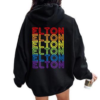 Retro Style Elton Rainbow Women Oversized Hoodie Back Print - Seseable