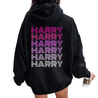 Retro Style Harry Pink Ombre Name Women Oversized Hoodie Back Print - Seseable