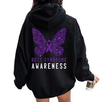 Rett Syndrome Awareness Butterfly Purple Ribbon Support Women Oversized Hoodie Back Print - Monsterry DE