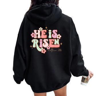 He Is Risen Matthew 286 Happy Easter Retro Christian Jesus Women Oversized Hoodie Back Print - Seseable