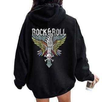 Rock Guitar Music Lover Vintage Guitarist Band Wings Skull Women Oversized Hoodie Back Print - Monsterry CA