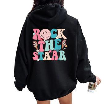 Rock The Staar Test Te Day Retro Groovy Teacher Stars Women Oversized Hoodie Back Print - Seseable