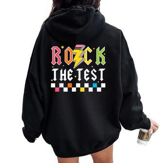 Rock The Test Testing Day Retro Teacher Student Women Oversized Hoodie Back Print | Mazezy