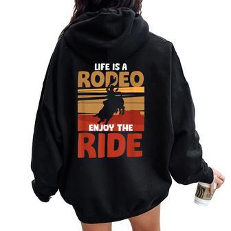 Rodeo Bull Riding Horse Rider Cowboy Cowgirl Western Howdy Women Oversized Hoodie Back Print - Monsterry CA