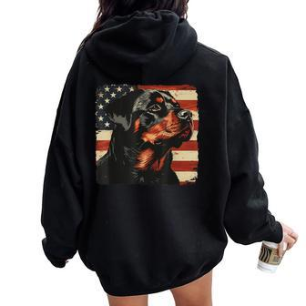 Rottweiler Dog Usa Patriotic Fourth Of July Women Women Oversized Hoodie Back Print - Monsterry
