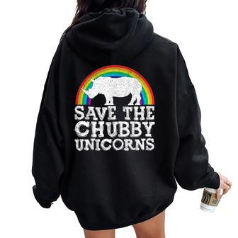 Save The Chubby Unicorns Rainbow Rhino Rhinoceros Women Oversized Hoodie Back Print - Monsterry AU
