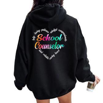 School Counselor Heart Word Cloud Watercolor Rainbow Women Oversized Hoodie Back Print | Mazezy