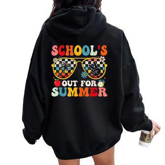 Schools Out For Summer Groovy Last Day Of School Teacher Women Oversized Hoodie Back Print - Seseable