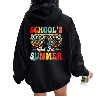 School's Out For Summer Groovy Sunglasses Last Day Of School Women Oversized Hoodie Back Print - Seseable