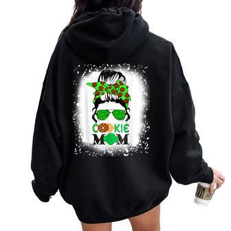 Scout Cookie Mom Girl Troop Messy Bun Sunglasses Women Oversized Hoodie Back Print - Seseable