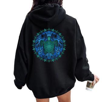 Sea Turtle Tribal Hawaiian Hawaii Turtles Lover Women Oversized Hoodie Back Print - Monsterry