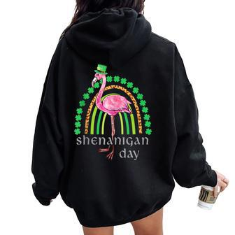Shenanigan Squad St Paddys Day Irish Cute Flamingo Rainbow Women Oversized Hoodie Back Print | Mazezy