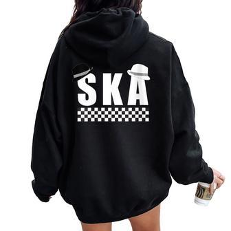 Ska Music Checkered Panel Women Oversized Hoodie Back Print - Thegiftio UK