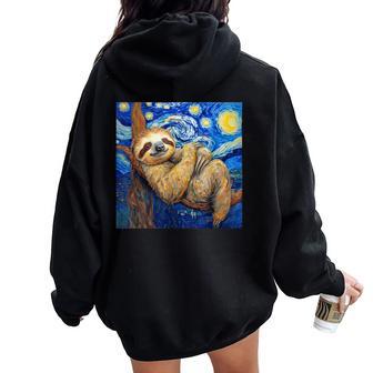 Sloth Van Gogh Style Starry Night Women Oversized Hoodie Back Print - Monsterry AU