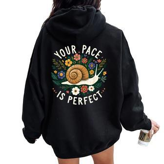 Snail Lover Cottagecore Forestcore Positive Quote Kid Women Oversized Hoodie Back Print - Seseable