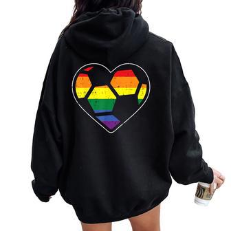 Soccer Heart Sport Lgbtq Rainbow Gay Pride Ally Women Women Oversized Hoodie Back Print - Monsterry