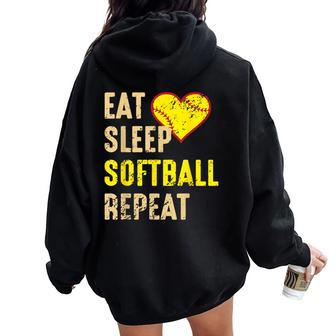 Softball Eat Sleep Softball Repeat Girls Softball Women Oversized Hoodie Back Print - Seseable