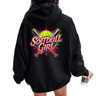 Softball Girl Player Softball Fan Women Oversized Hoodie Back Print - Seseable