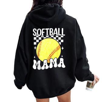Softball Mama Retro Groovy Baseball Softball Mom Women Oversized Hoodie Back Print - Thegiftio UK