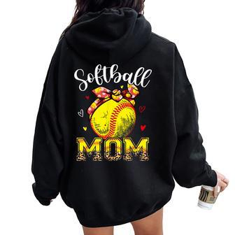 Softball Mom Headband Leopard Softball Ball Mama Women Oversized Hoodie Back Print - Monsterry UK