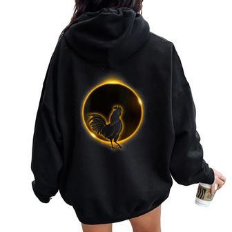 Solar Eclipse 2024 Chicken Rooster Astronomy Lovers Women Oversized Hoodie Back Print - Monsterry CA