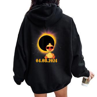Solar Eclipse 2024 Duck Wearing Solar Eclipse Glasses Women Oversized Hoodie Back Print - Monsterry CA