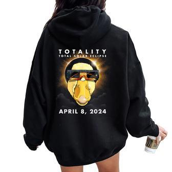 Solar Eclipse 2024 Duck Wearing Eclipse Glasses Women Oversized Hoodie Back Print - Monsterry AU