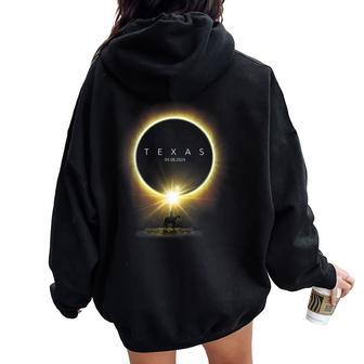 Solar Eclipse 2024 Totality Seen From Texas For Horse Lovers Women Oversized Hoodie Back Print - Monsterry DE