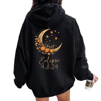 Solar Eclipse With Floral Flowers Women Oversized Hoodie Back Print - Seseable