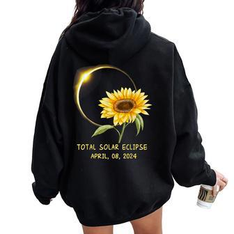 Solar Eclipse Sunflower April 8 2024 Women Oversized Hoodie Back Print - Seseable